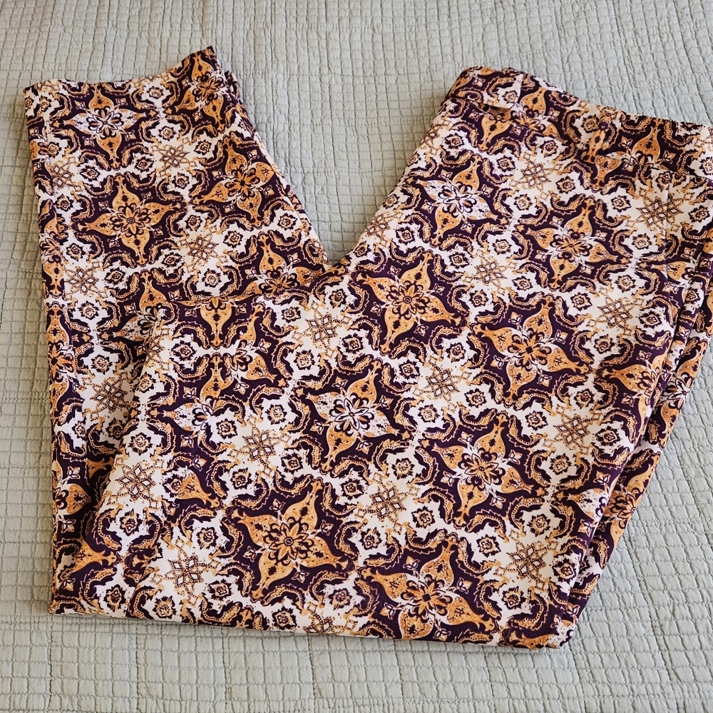 Ashley Stewart size 18 purple, peach and white patterned dress pants